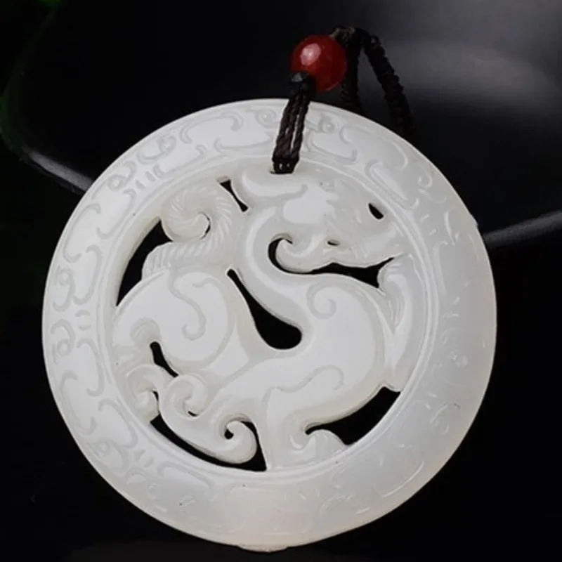 

Natural White Jade Hollow Jade Pendant, Versatile Fashion Necklace