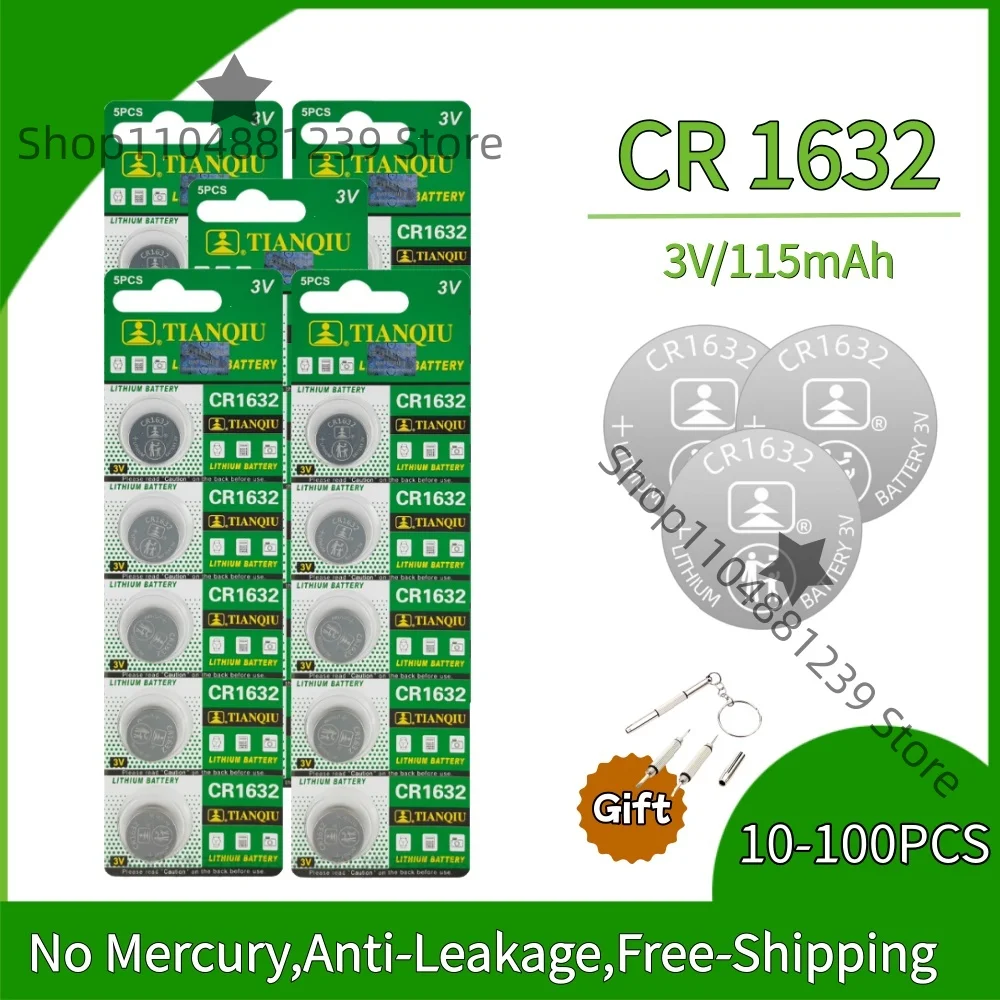 

10-100PCS CR1632 High Energy 120mAh 3V Lithium Button Battery Replaces ECR1632 BR1632 For Watch Car key Coins Cell Battery
