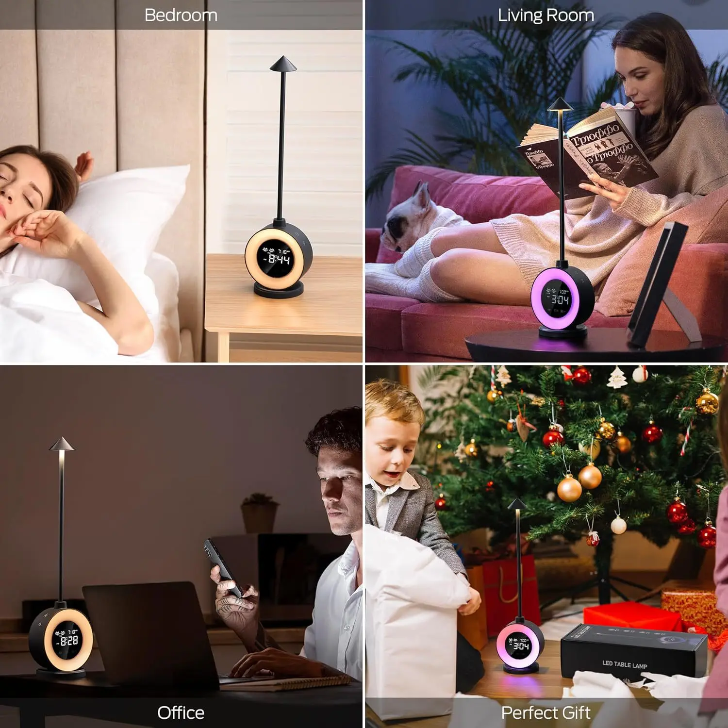 Multifunctional LED RGB Atmosphere Lamp Bedside Alarm Clock White Noise Wake Up Light Colorful Desk Night Light Decor