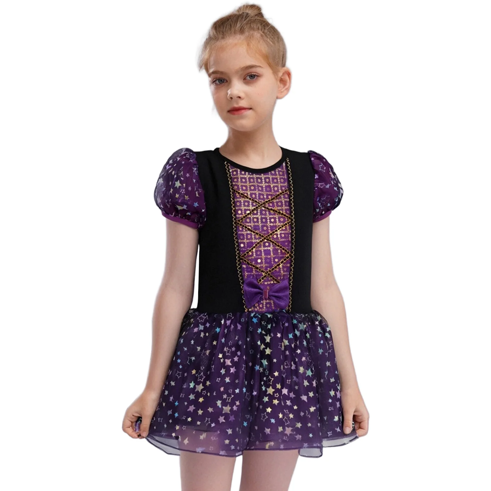 

Girls Ballet Dance Tutu Dress Puff Sleeves Shiny Sequins Tulle Ballerina Leotard Halloween Theme Party Princess Cosplay Costume