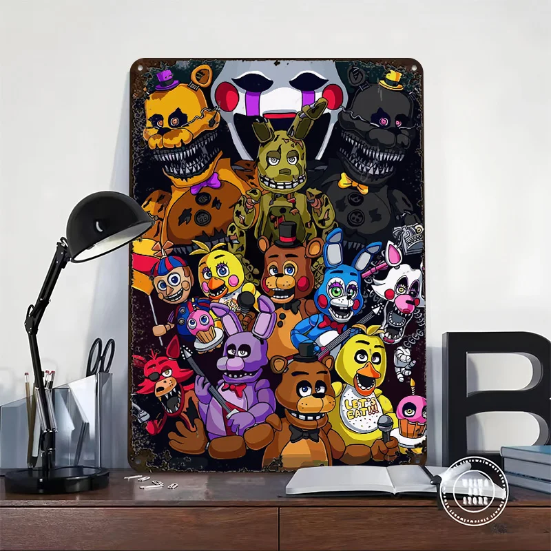 Five Nights At Freddy's Characters Artwork Poster Customized Wall Art Vintage Metal Signs Retro Tin Plaque for Man Cave House