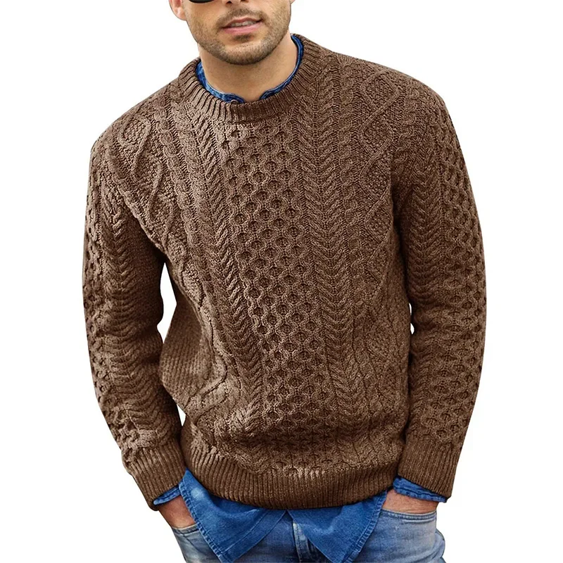 Sweater rajut pria, atasan sweter rajutan memutar, Pullover Slim-fit baru musim gugur musim dingin kerah O lengan panjang