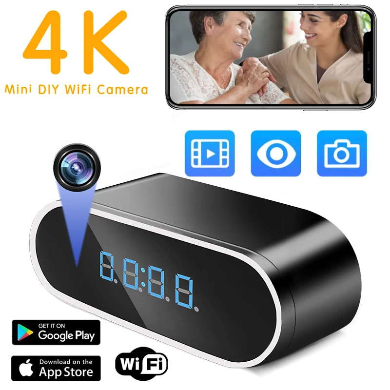 WIFI Clock Camera 166degree Micro Cam Wireless Mini Surveillance Cam Infrared Night Vision Alarm Camera Home Security Recorder