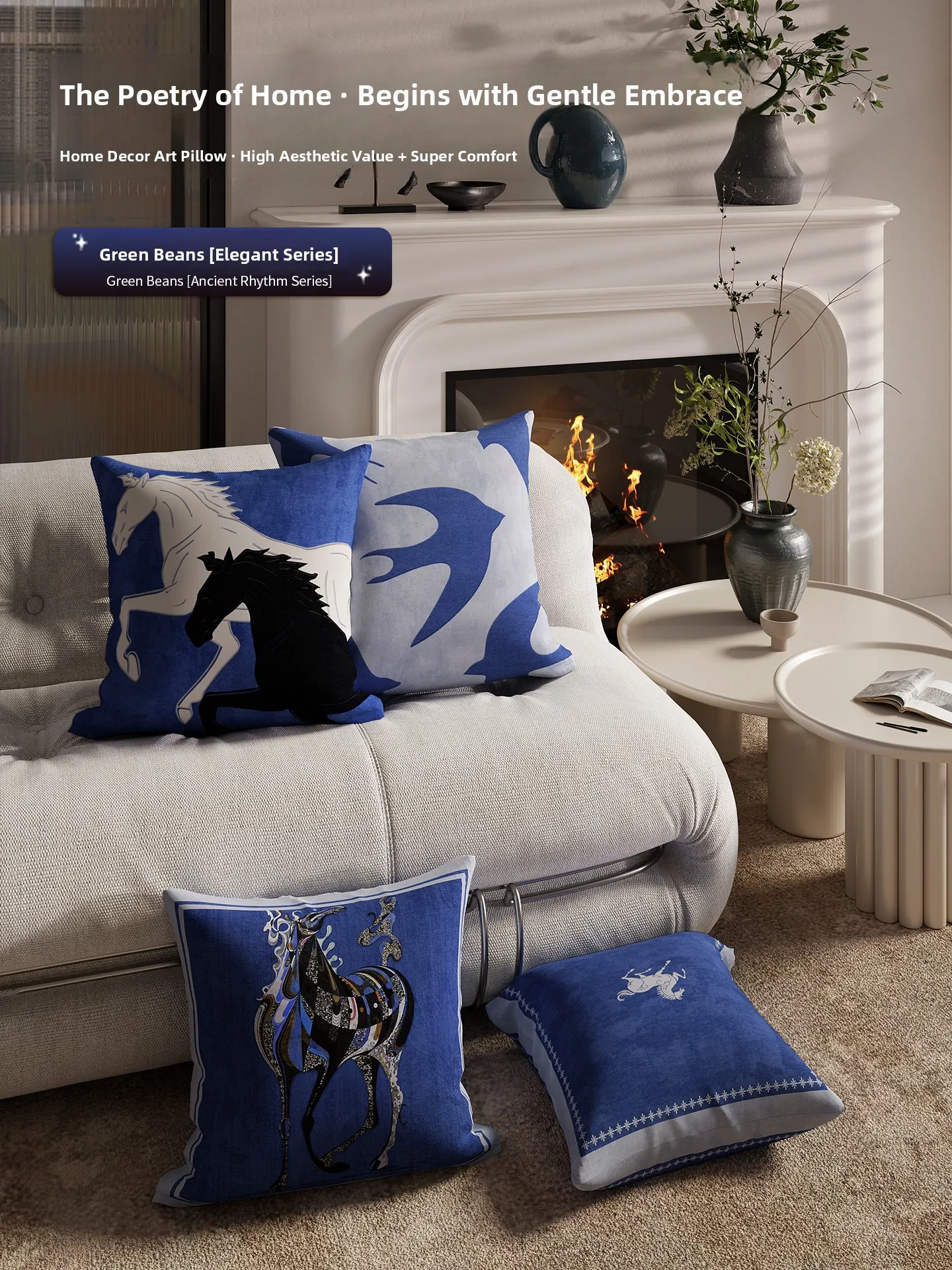 Luxury Blue Vintage Style Sofa Pillow Living Room  Year Cushion Cover Combination Bed Pillow Home Decor Square Polyester...