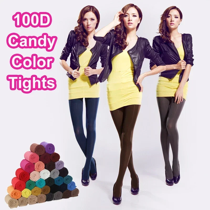 

Female Tights Candy Color Velvet 100D Pantyhose Spring Autumn Lady Wear Plus Size Seamless Stockings Long Scoks Women Girls