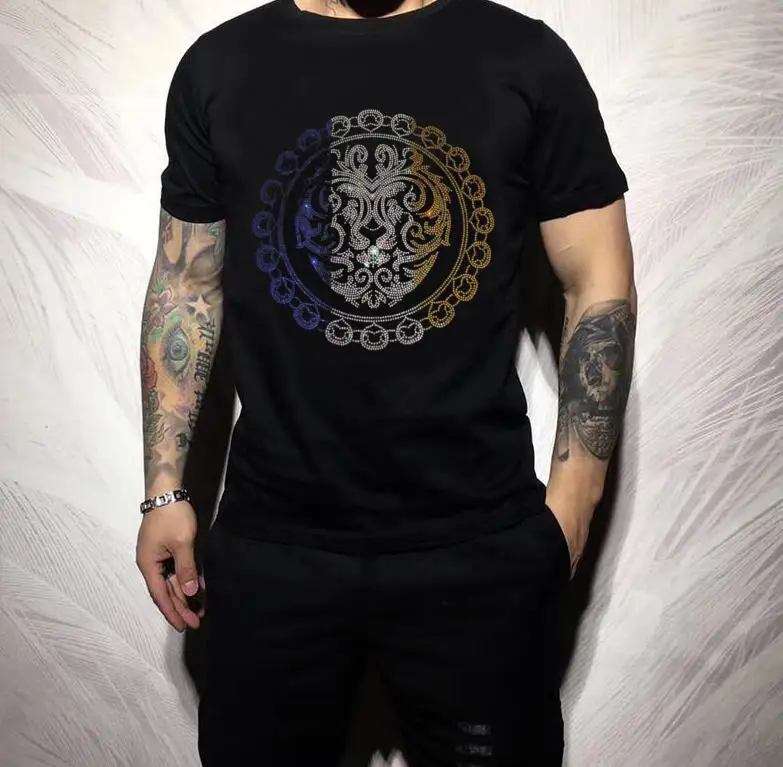 S-6XL Streetwear Men Diamonds Summer Mens Rhinestones   anime Graphic  T Shirt Male  Fashion  cotton Tees Casual   Tops