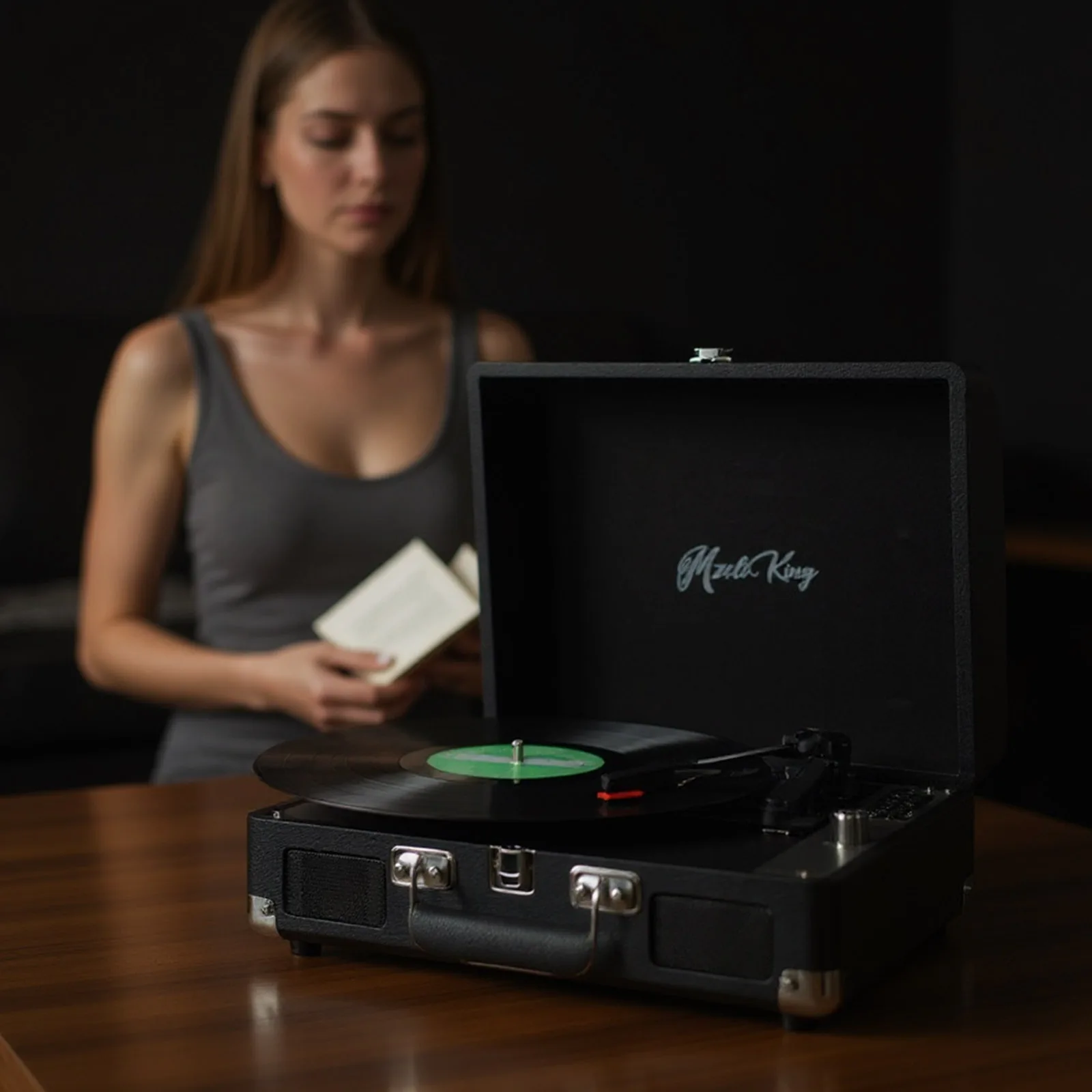 Bluetooth and USB Enabled Vinyl Record Player with 3.5mm RCA Output Support 33 45 78 RPM Black Turntable for Home Use