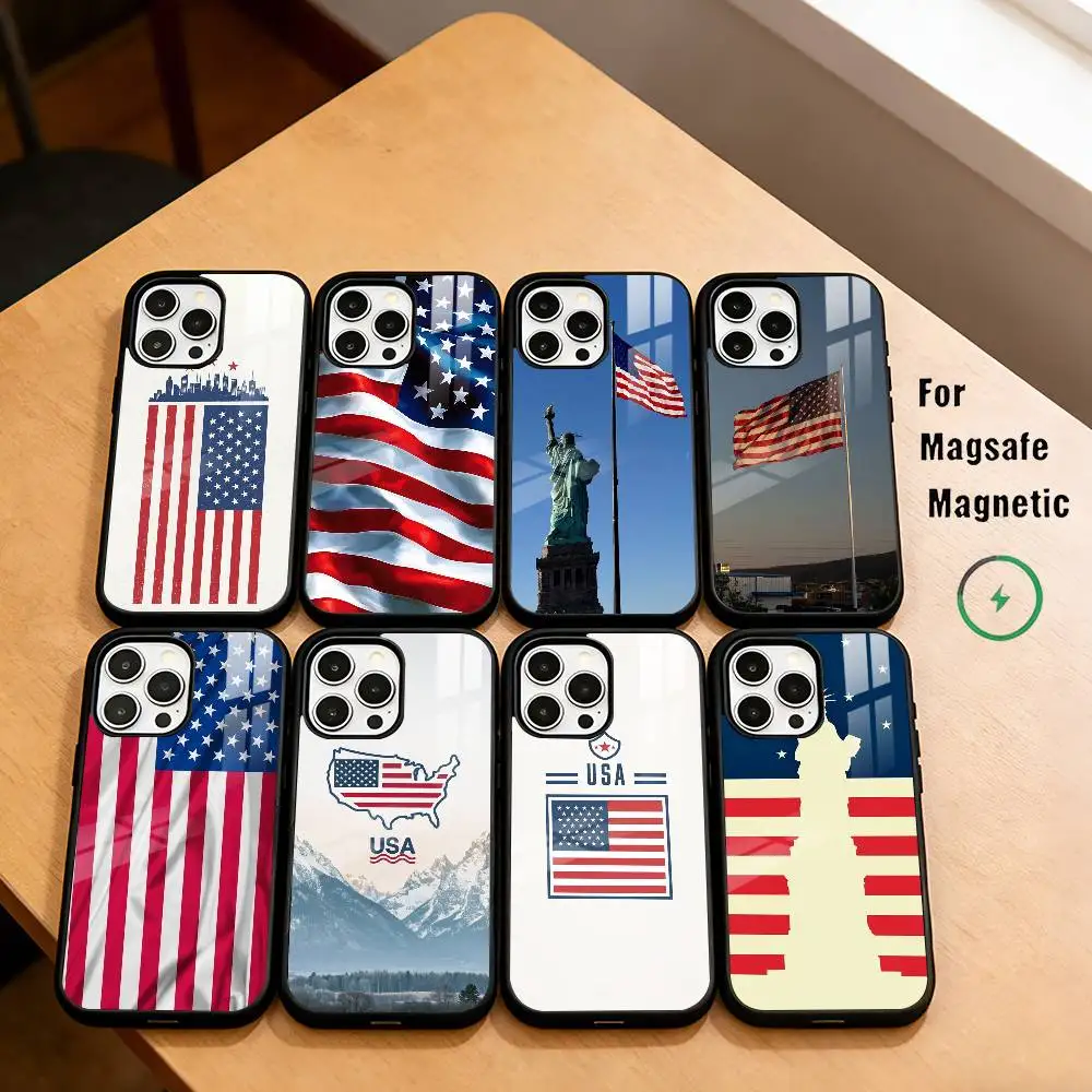 

U-USA National Flag Pattern Phone Case For iPhone17,16,15,14,13,12,11 Plus,Pro Magnetic For Magsafe Wireless Charging