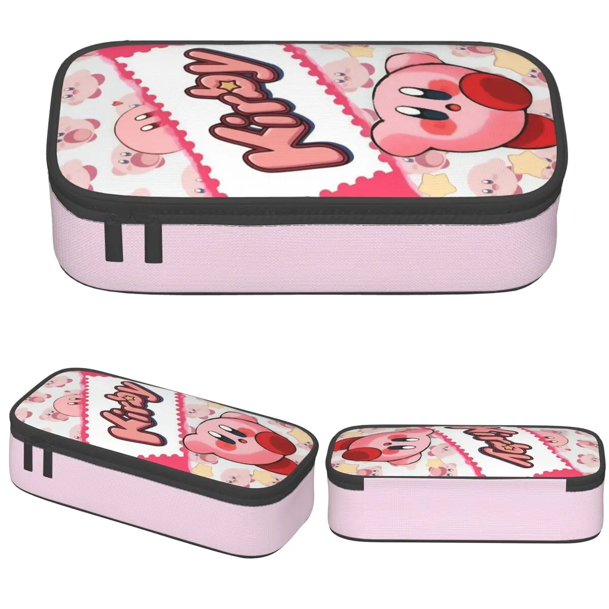 

Pink Kirbys Funny Game Pencil Pouch Large Storage Kawaii Pen Bag Makeup Bags for Kids Adults