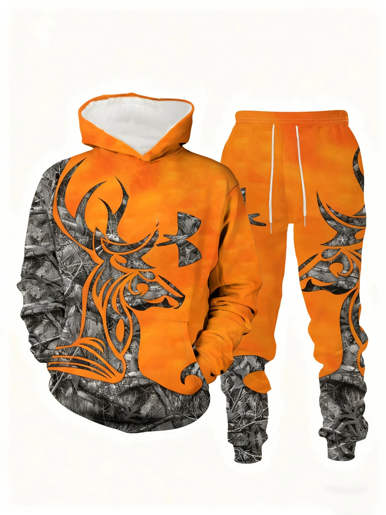 جديد وصول عارضة الشتاء الخريف الغزلان 3D مطبوعة هوديي وسراويل مجموعة رياضية 2 قطعة مجموعة ملابس رياضية الرجال الملابس البدلة