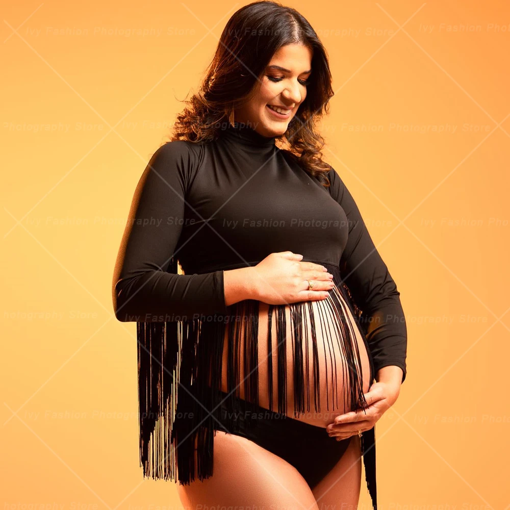 Accesorios de fotografía de maternidad para mujeres embarazadas, Top corto con borla larga, ropa para sesión de fotos