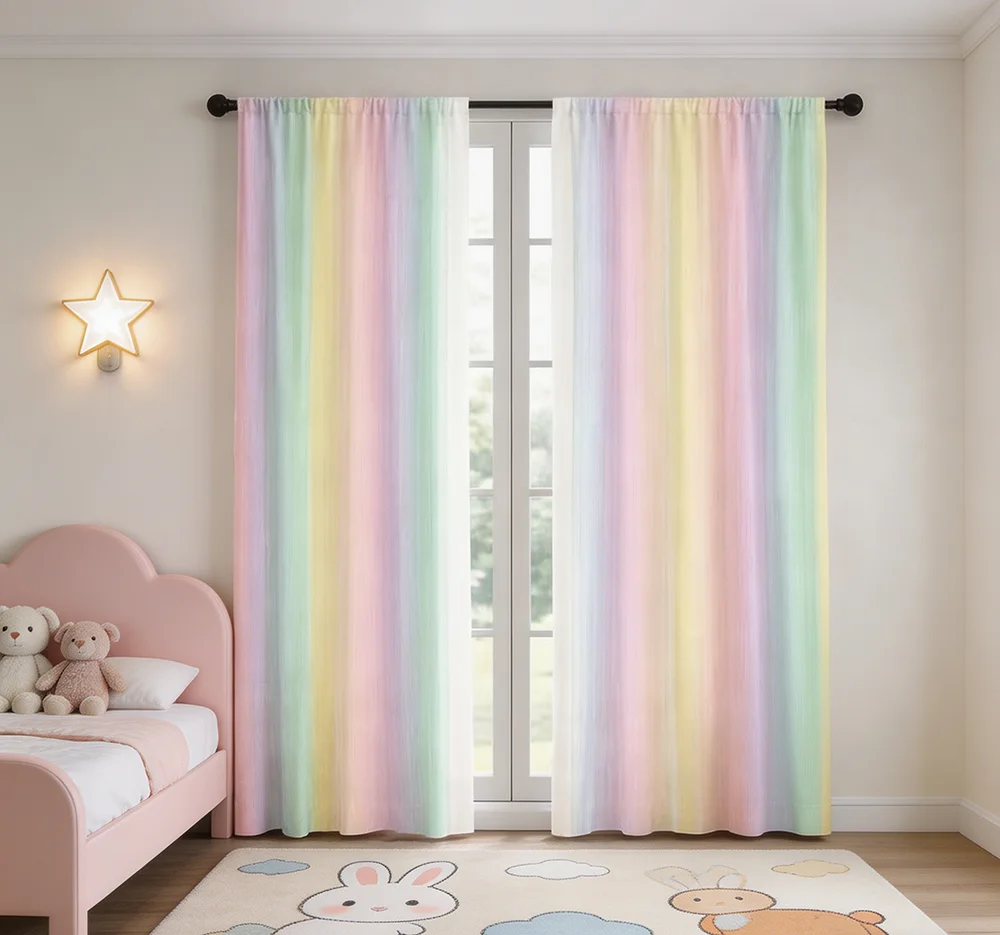 2PCS Digital Printed Curtains, Pastel Color Stripe Soft Modern Design, Rod Pocket Window Drapes for Living Room Bedroom Decor