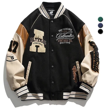 Kurtka baseballowa męska z haftowanymi literami Streetwear Varsity Jackets Vintage Harajuku Casual College Spring Autumn Unisex