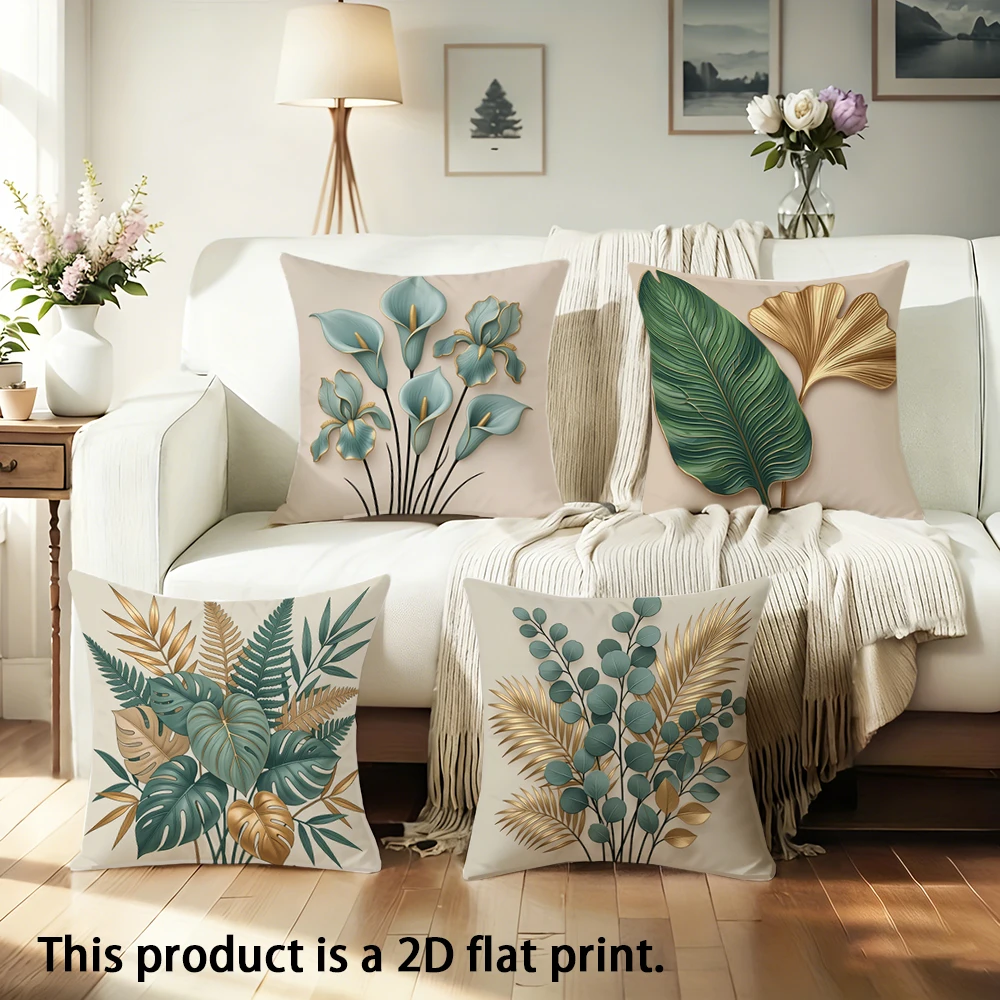 1pc  Tropical Botanical Floral Throw Pillow Covers 2D Flat Print Boho Leaf Cushion Cases for Home Sofa Bedroom