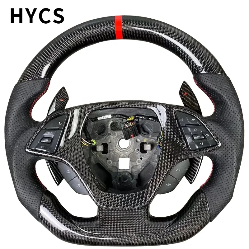 Custom Automotive Interior Accessories Carbon Fiber Steering Wheel Covering Perforated Leather for Corvette C7 C8