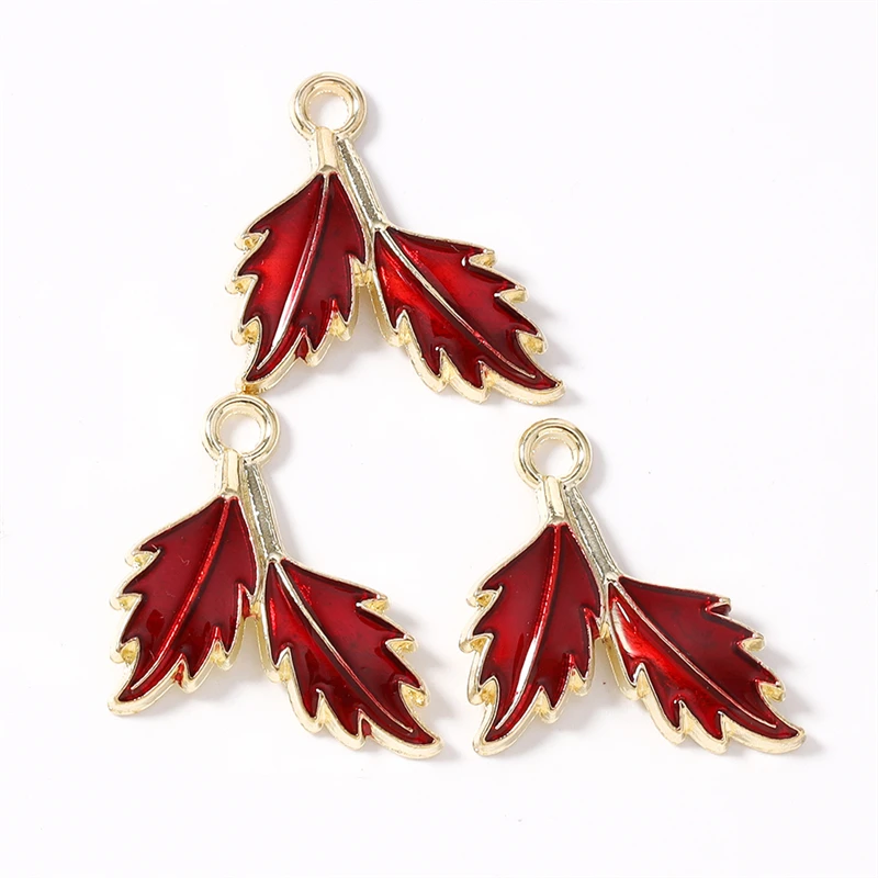 10 Stück 19 x 20 mm niedliche Emaille-Anhänger mit Pflanzen- und Baumblättern für die Herstellung von Halsketten, Ohrringen, Armbändern, DIY-Handwerk, Schmuckzubehör – Detail 4