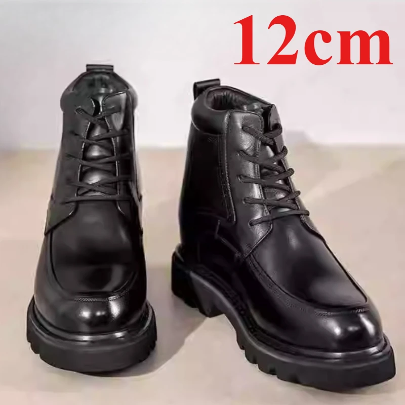 Men's Dress Shoes 12cm Elevated Derby Shoes for Male Genuine Leather Lightweight Comfortable Thick Soled Height-increasing Shoes