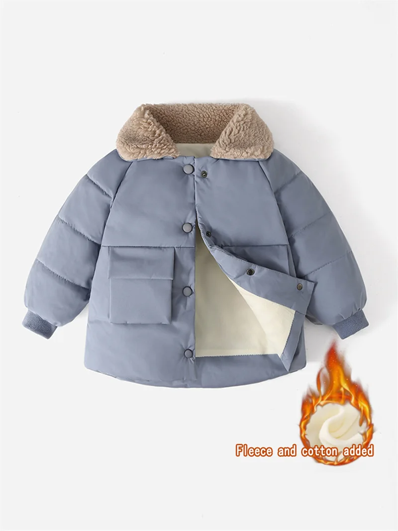 Winter Fleece Lined Coats Children Thickened Comfortable Outdoor Cold Resistant Outerwear Kids Daily Thermal Versatile Jacket