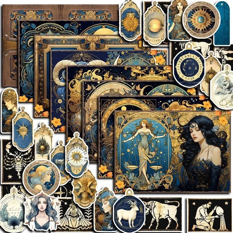 

38 Pcs Vintage Zodiac Decorative Handbook Material Paper + Sticker Pack Mixed Pack DIY Scrapbooking Supplies Stationery