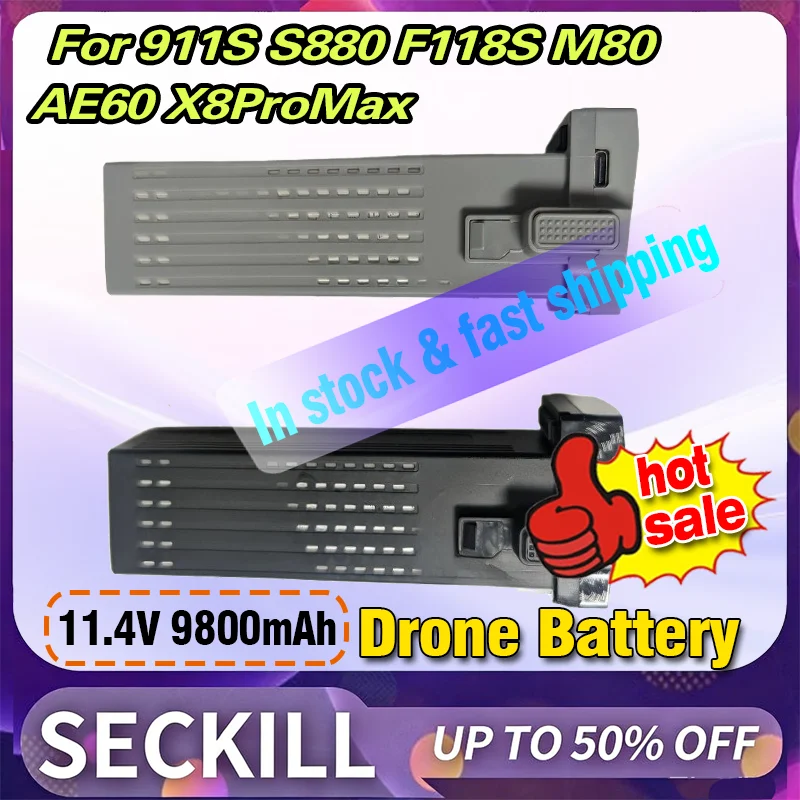 

New RC Drone Battery for 911S S880 F118S M80 AE60 X8Pro Max Replacement Smart Lithium Battery Parts 50mins Flight Time
