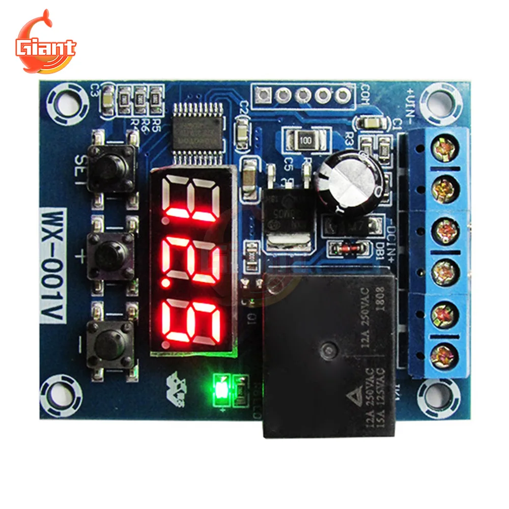 DC12V Digital Relay Voltage Control Board Module LED Voltmeter Tester Module Relay Switch Charge And Discharge Detection Module