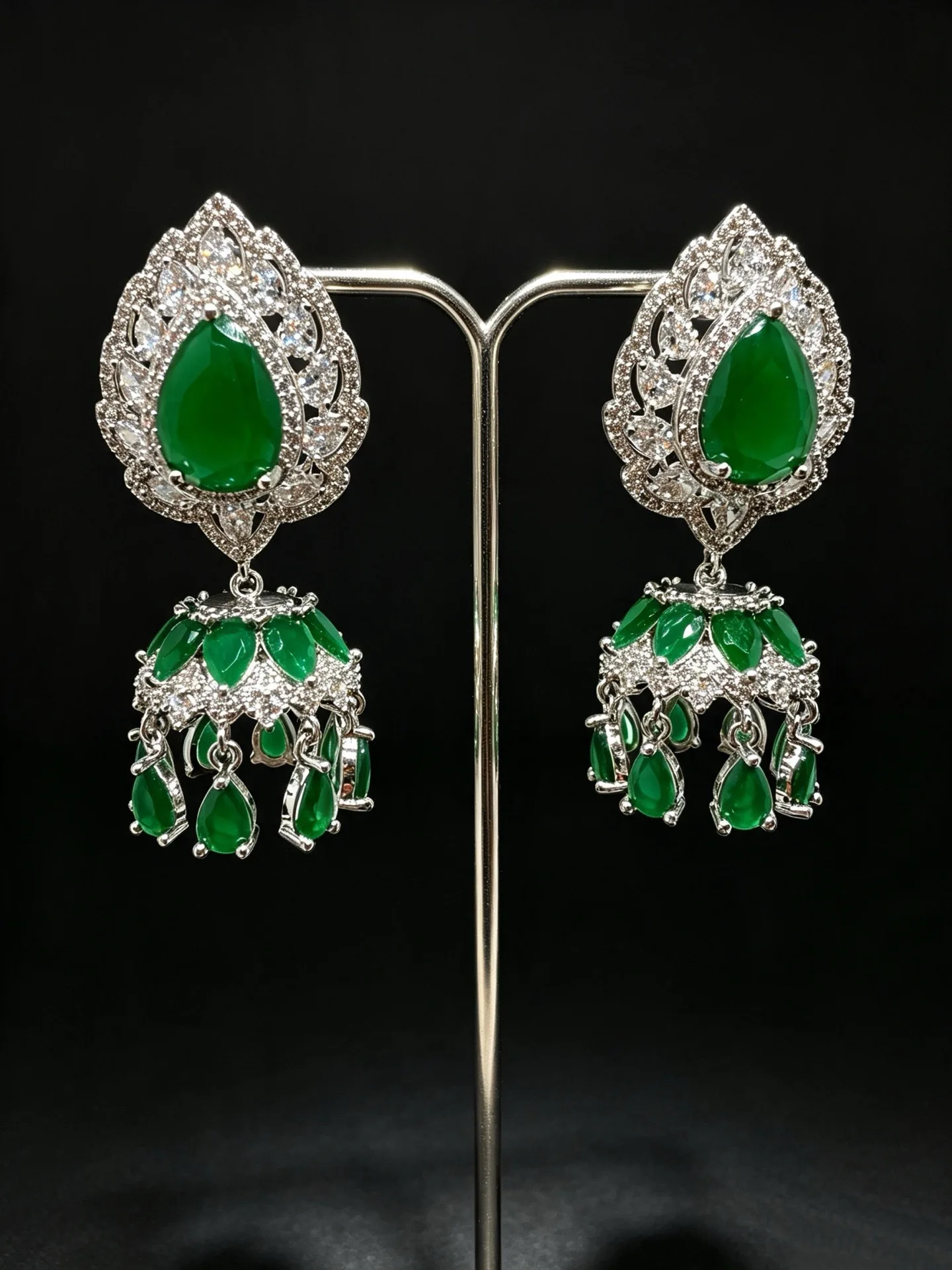 Luxury Wind Chime Drop Earrings Inlay Color Zircon Stereo Design Heavy Craft Statement Earrings Female Wedding Party Jewelry