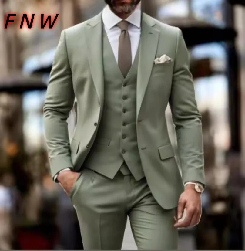 

Мужской повседневный костюм-тройка Slim Fit с отложным воротником, для свадьбы, для жениха, пиджак, смокинг, индивидуальный пошив