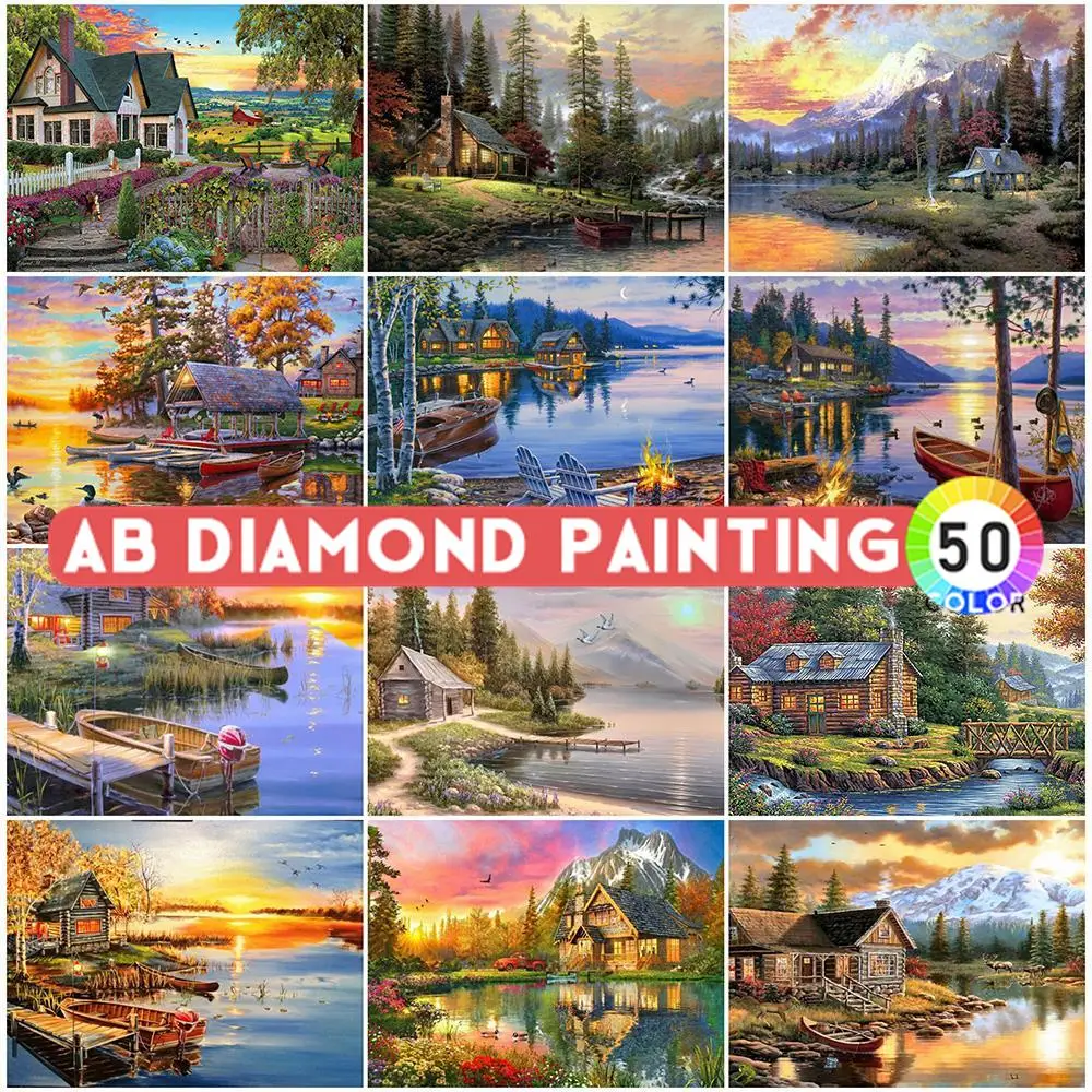 AB Drills Diamond Painting 5D DIY House Embroidery SunArt Set Picture Of Rhinestone Landscape Home Decor Wall Stickers