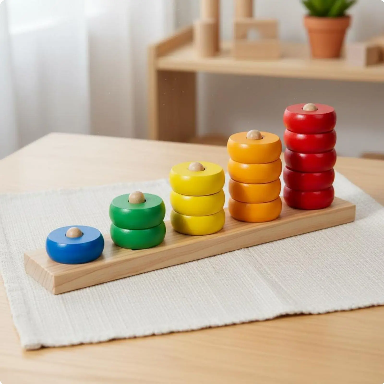 Rainbow Disc Stacking Toy Early Learning Wooden Number Stacker for Preschoolers