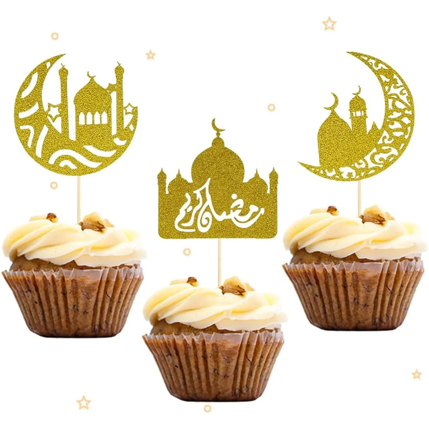 30 Stück Eid Mubarak Cupcake Topper, Ramadan Mubarak Kuchen Topper, Ramadan Kareem Party Dekorationen Islamischer Muslim
