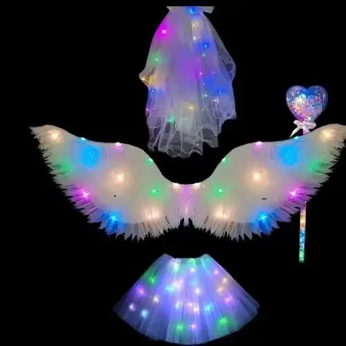 Children's Luminous Angel Feather Wings, Wings, Headdress, Christmas, New Year, Magic Stick, Birthday Gift, Party Dressing Up