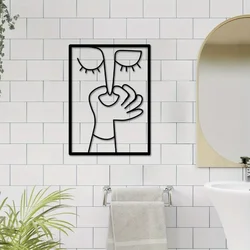 1pc Unique Metal Portrait Funny Toilet Wall Art - Humorous Bathroom Sign with Minimal Line Art Design - Restroom Decor