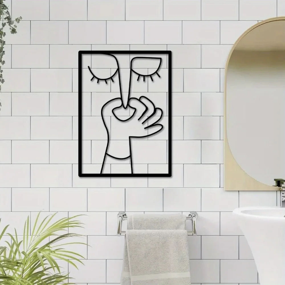 1pc Unique Metal Portrait Funny Toilet Wall Art - Humorous Bathroom Sign with Minimal Line Art Design - Restroom Decor