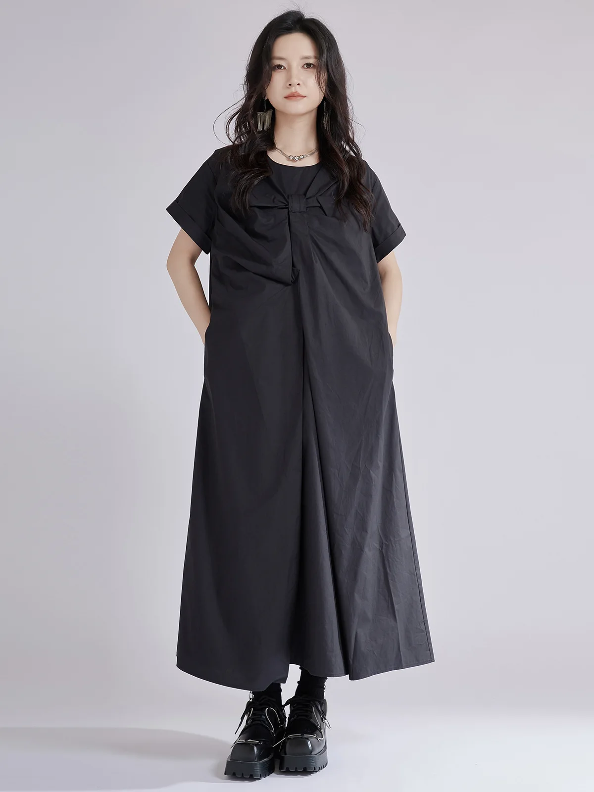 فستان نسائي من Tannt بأكمام قصيرة أسود مع قميص فساتين موضة غير رسمية غير منتظمة قمصان صيفية طويلة فساتين طويلة 2025 جديد