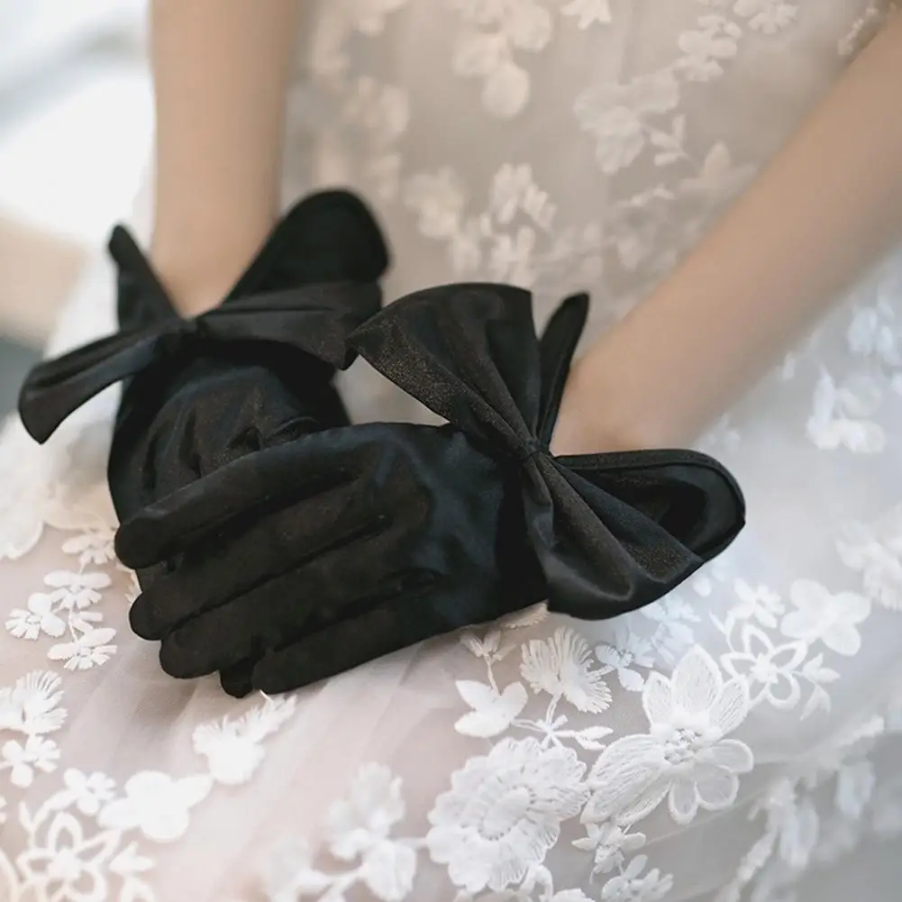 Guantes de satén con lazo para mujer, elegantes guantes de satén para boda, baile de graduación, Estilo Vintage, suaves y antideslizantes