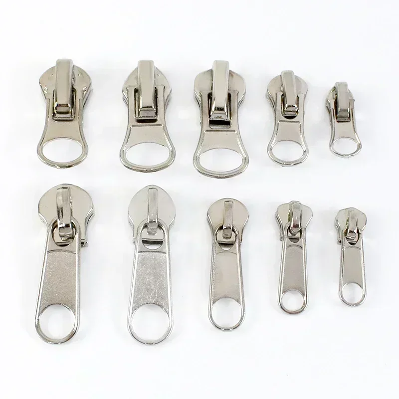 10/20Pcs 3# 5# 8# Zipper Sliders for Nylon Resin Metal Zips Silver Zippers Slider Pull Luggage Tape Zip Puller Lock Head Kitting