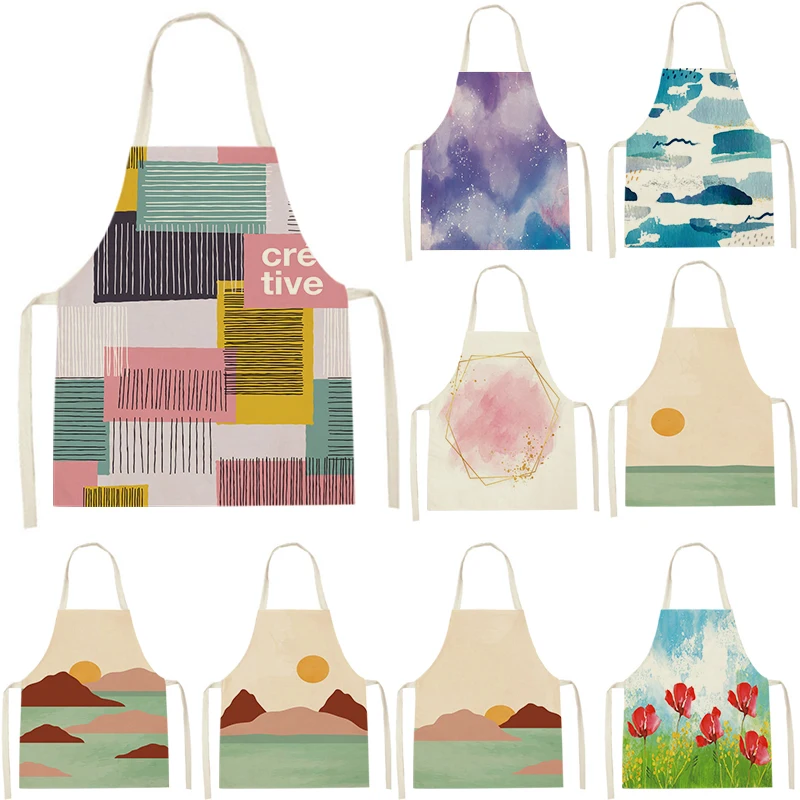 1 Pieces Abstract Pattern Mountain Line Pattern Clean Art Aprons Home Cooking Kitchen Apron Chef Wearing Adult Bib Antifouling