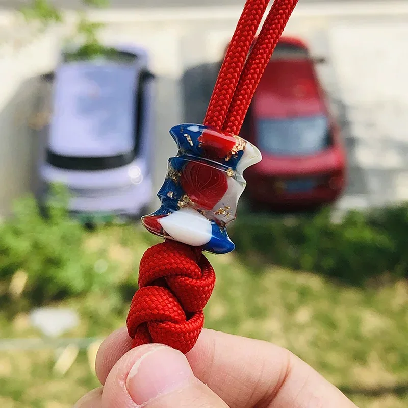 Color Collision Resin Knife Pendant EDC Fidget Toys Ornament Paracord Braided Key Pendant DIY Beads Folding Knife Pendant