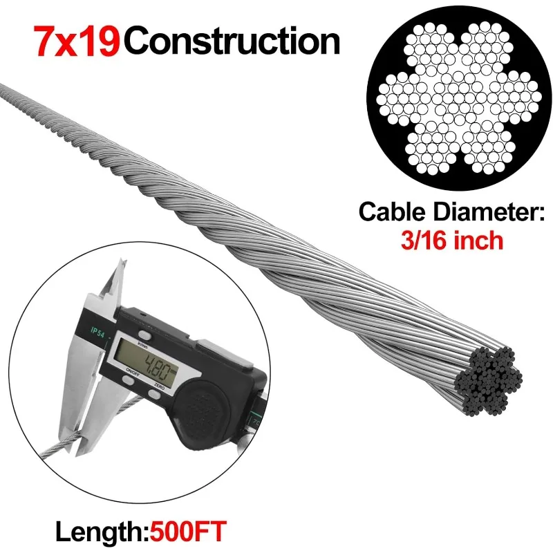 500 feet of 304 stainless steel cable, 3/16