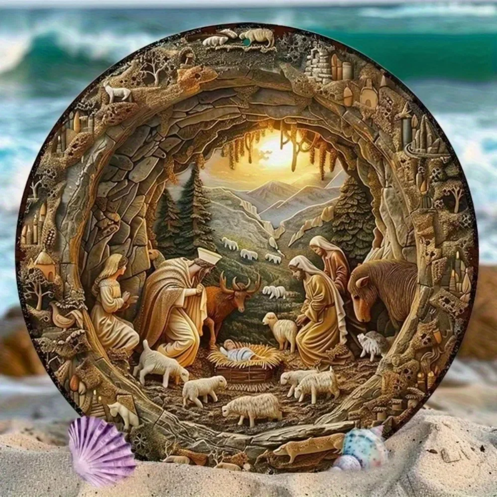 Vintage Nativity Distressed Iron Metal Sign: Christmas Scene Wall Art – Weatherproof for Indoor/Outdoor Decor, Perfect for Doors