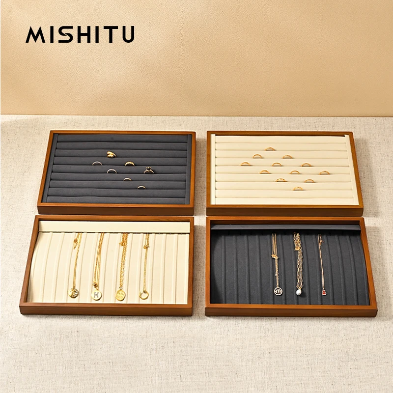 MISHITU Wooden Jewelry Tray Popular Jewelry Storage Pallet Ring Earring Necklace Bracelet Storage Tray Jewelry Organizer Display