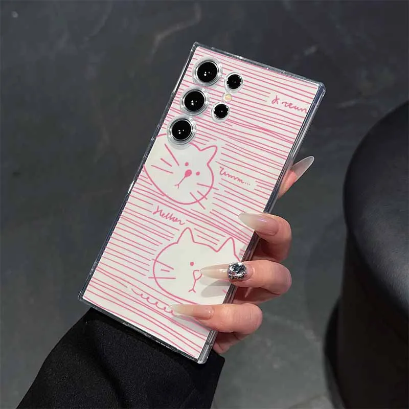 Simple Lines Cartoon Cat For Samsung A73 A72 A71 A57 A56 A55 A54 A53 A52 A51 A50 A37 A36 A35 A33 A32 A27 25 24 23 Phone Case