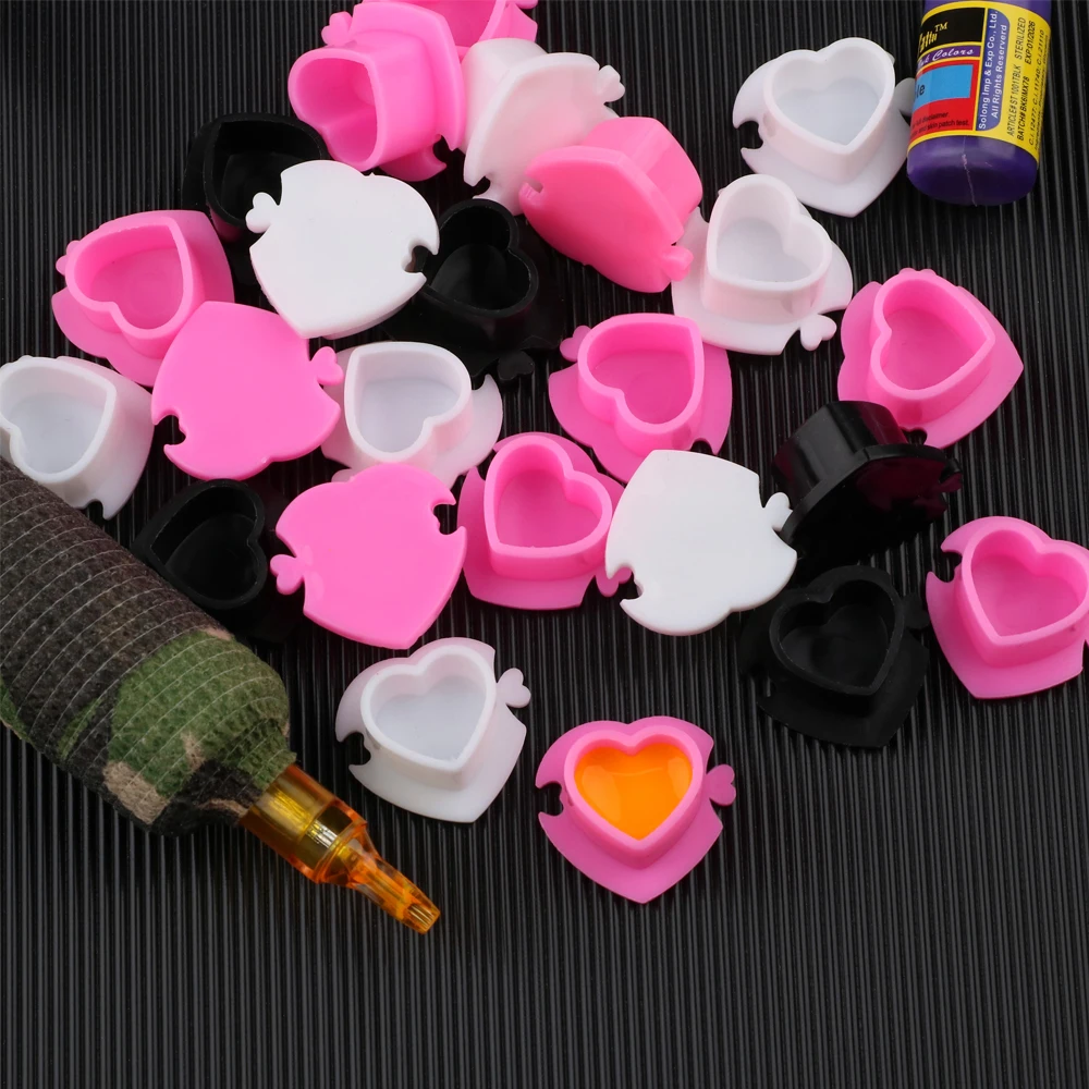 

20/50PCS Heart Design Disposable Tattoo Ink Cups with Base Plastic Pigment Containers for Microblading Permanent Makeup Body Art