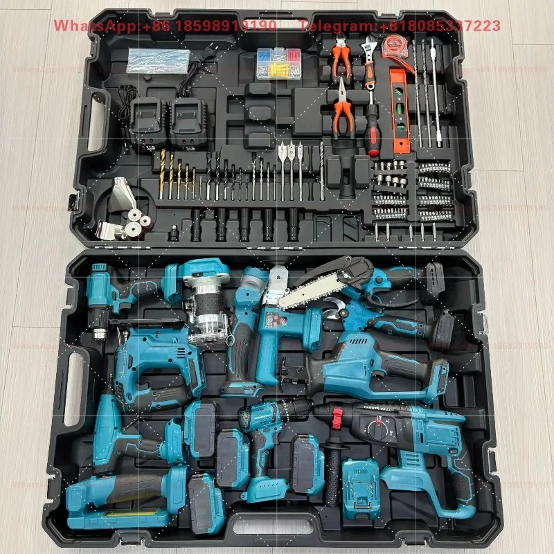 Kit de Ferramentas Elétricas Sem Fio de 12 Peças: Furadeira de Impacto, Esmerilhadeira Angular, Chave de Impacto e Serra Portátil