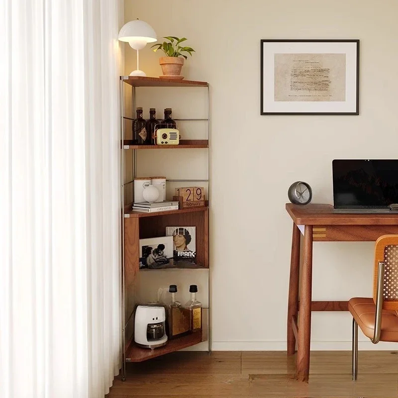 

medieval corner shelf, solid wood multi-functional triangular display cabinet, living room corner bedroom storage bookshelf