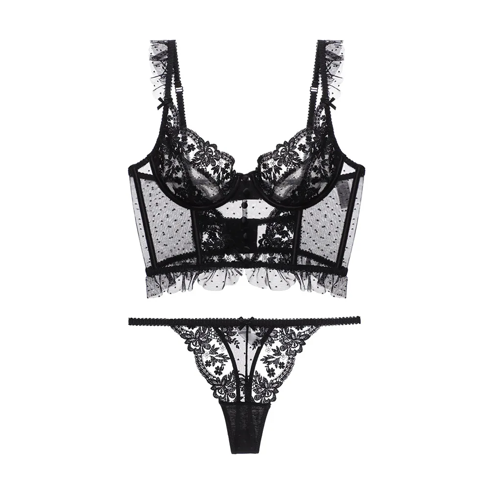 

Sexy Lace Bra And Panty Set Concentrates Large Breasts Makes Them Look Small Ultra-Thin Underwear Set Pure Desire Style Cool ...