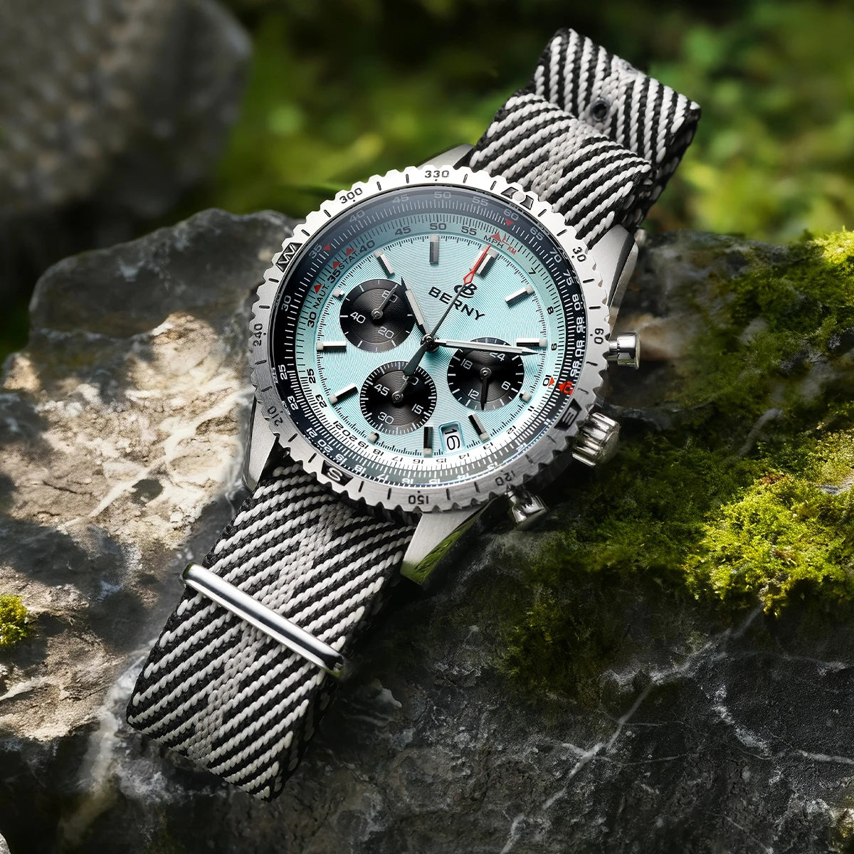 BERNY Chronographen-Uhren für Herren, superleuchtende, multifunktionale Quarz-Herrenuhr mit Datum, Saphir-Nylonarmband – Detail 18