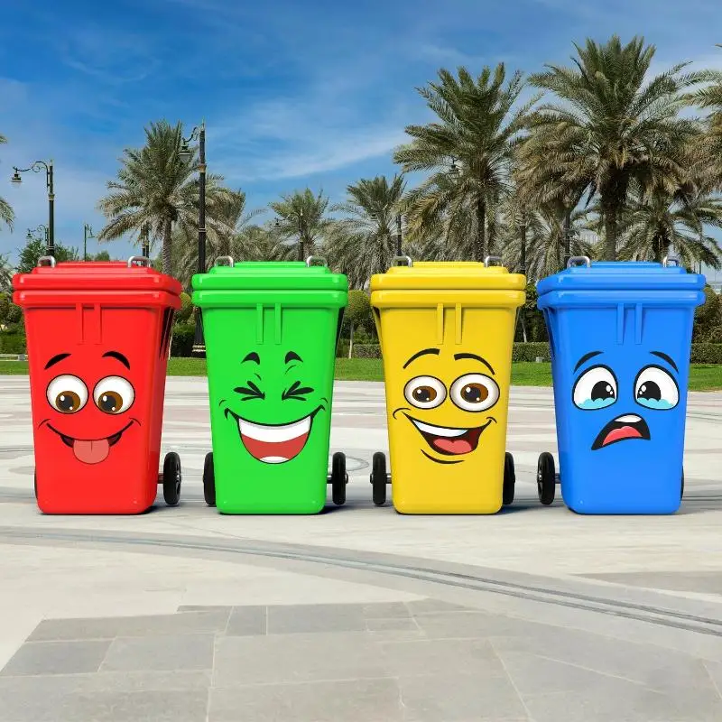 4Pcs Funny Face Waste Bin Decals Self-adhesive Waterproof Cartoon Stickers for Bathroom Kitchen Home Gifts