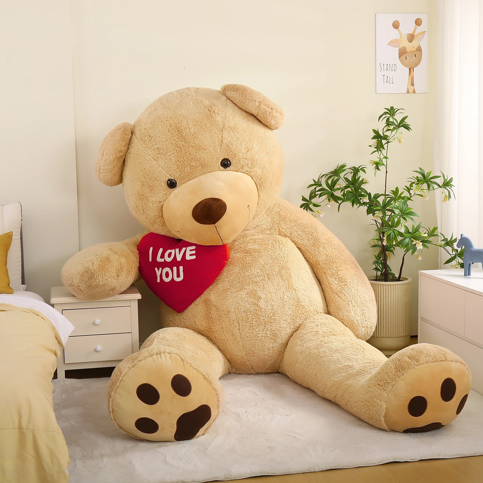 310 cm / 10ft enorme abrikozen pluche beer met hart - enorme cadeau en decor voor vriendin, vriendin, knuffelig cadeau voor kinderen verjaardag