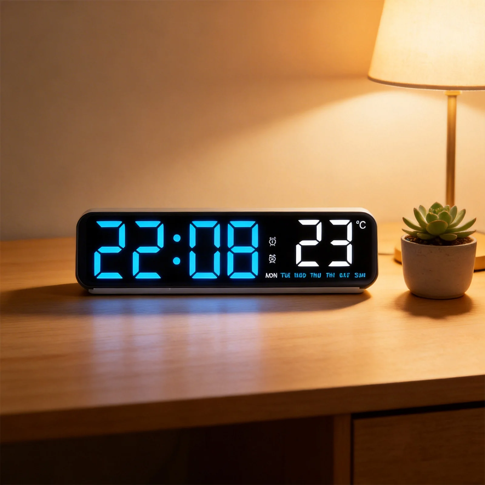 1pc LED Digital Clock With Temperature Sensor Adjustable Brightness Multi-functional Display Countdown Timer Ambient Lighting